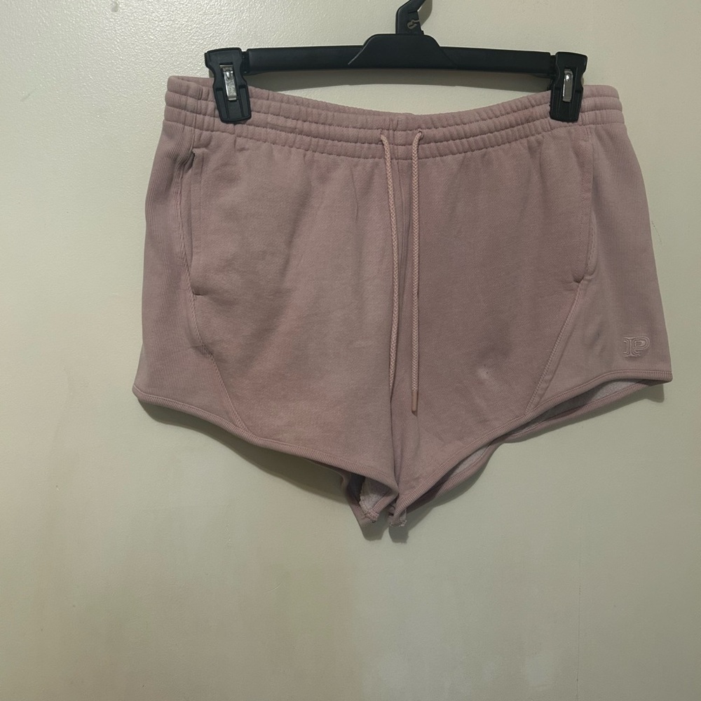PINK Victoria's Secret Dusty Rose Drawstring Shorts Sz L Poly Cotton Fleece Back